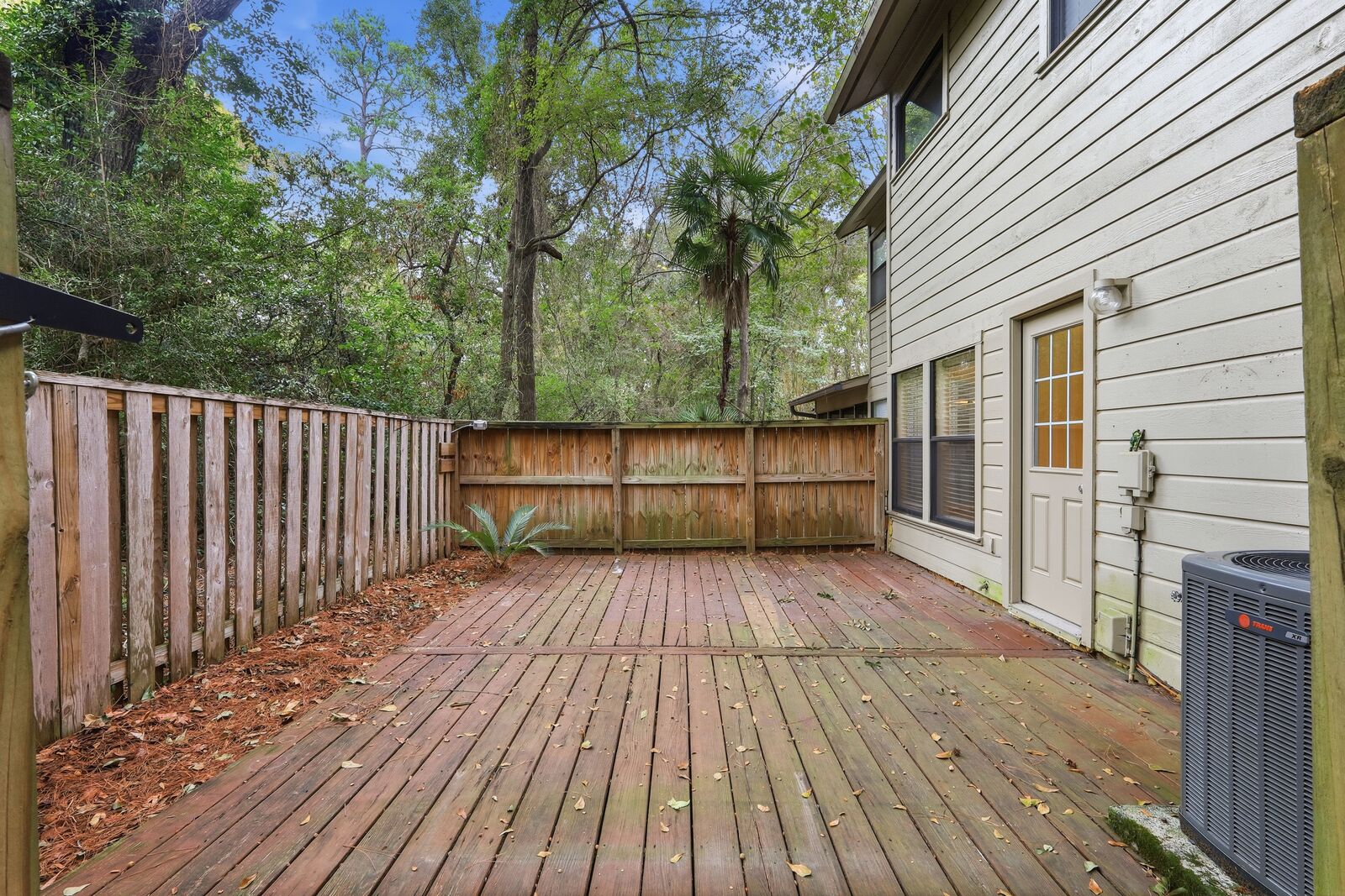 Private fenced back deck